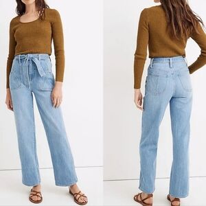 Madewell X Warm Light Blue Women's Jeans Wide Leg High Rise Crop 24